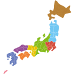 地域別に色分けされた日本地図のイラスト