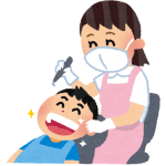 歯のクリーニングのイラスト「歯科衛生士さんと子供」